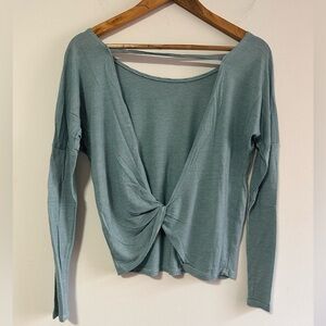 Teal Striped Long Sleeve Twist Top open back